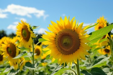 Fototapeta premium sunflowers, blue sky, summer Generative AI