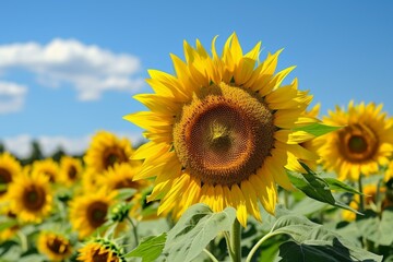 Fototapeta premium sunflowers, blue sky, summer Generative AI