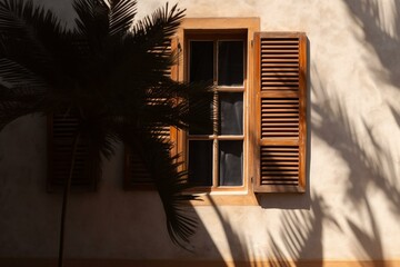  shadow palm, closed window, summer Generative AI