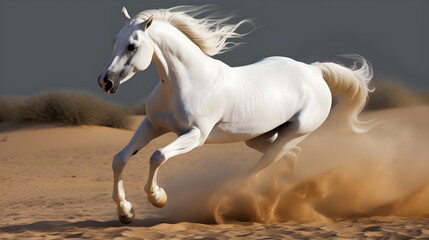 Obraz na płótnie Canvas white horse runs gallop