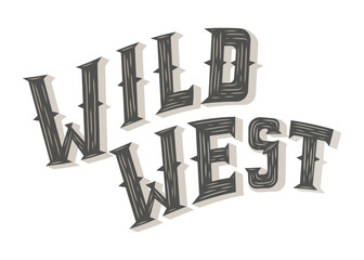 Isolated vector lettering wild west in old vintage retro style.
