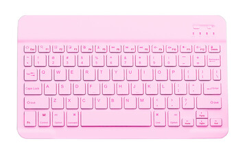 Cutout of an isolated pink computer keyboard top view with the transparent png pink computer keyboard top view