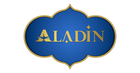Aladdin typography. Letter A logo with the Aladdin's magic lamp. Negative space artwork.