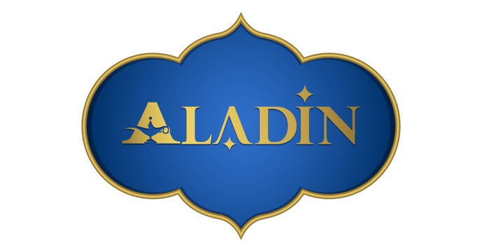 Aladdin typography. Letter A logo with the Aladdin's magic lamp. Negative space artwork.