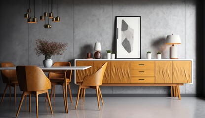 Contemporary dining room or living room, sleek, sophisticated style with a touch of minimalism, generative AI