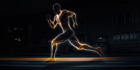 Fototapeta premium Night Running man in a quick motion. Be Active background wallpaper. Generative AI