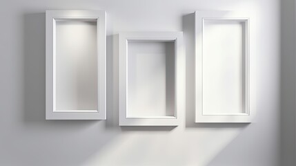 Fototapeta premium Blank white frame with mat on wooden floor with white wall, frame mock up, Generative AI 