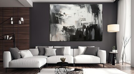 Illustration Minimalist Interior of modern living room 3 D rendering, Generative AI 