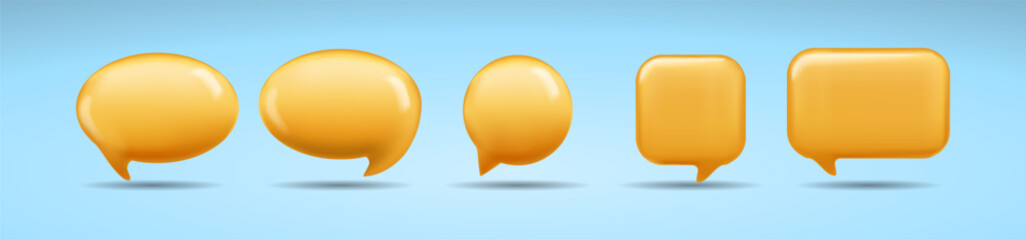 3D speech bubble cartoon, isolated on orange background. 3D Chat icon collection. - obrazy, fototapety, plakaty