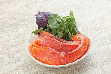 Sliced salmon fillet starter snack