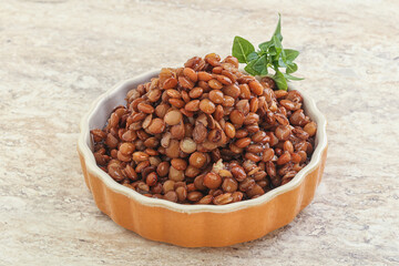 Boiled lentil in the bowl