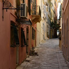 Corfu town, Corfu island, Greece,- The narrow streets of the old town.
