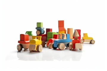 colorful stack of wooden toys on a white background. Generative AI