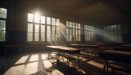 Fototapeta na wymiar classroom, natural light, teachers day, generative IA