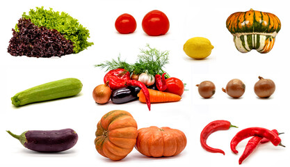 Fresh vegetables on a white background.