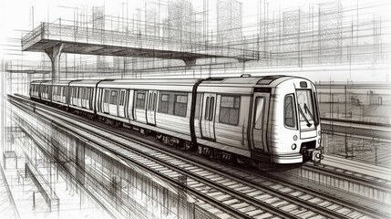 Naklejka premium Modern high-speed passenger train in the city.generative ai