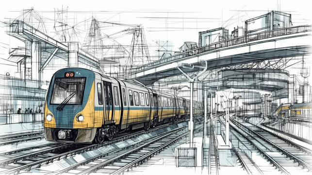 Modern high-speed passenger train in the city.generative ai