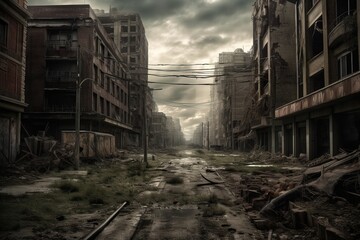 Fototapeta na wymiar Gritty Cinematic Apocalypse Dark Urban Fantasy City Uncovered - Generative AI 