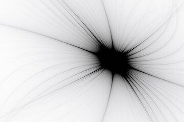 Black pattern of crooked rays from the center on a white background. Abstract fractal 3D rendering