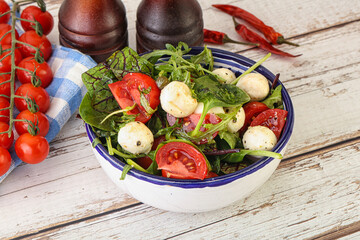 Mix salad with mozzarella and tomato