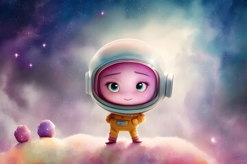 ai-generated, illustration of a fictional 3d astronaut boy in space - obrazy, fototapety, plakaty