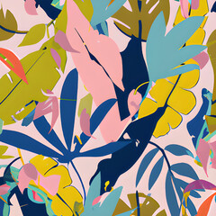 Modern colorful tropical floral pattern. Cute botanical abstract contemporary seamless pattern