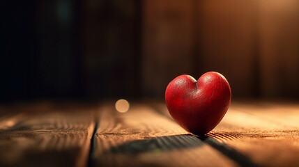 Fototapeta premium Red heart on a wooden table. Valentine's day background. Love concept.generative ai