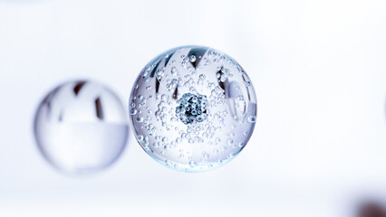 Fototapeta na wymiar Macro Liquid Bubbles, various air bubbles in water. Liquid Cream gel transparent cosmetic sample texture with bubbles. 3d Cosmetic cream seamless. serum bubbles, Transparent. Moisturizing , 3d render