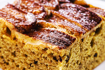 vegan banana cake, organic, typical Brazilian bakery cake made with cinnamon and fruits, macro photography