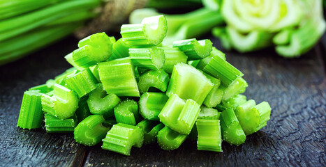 sliced ​​celery, healthy cooking ingredient, sliced ​​vegetable pieces, macro photography
