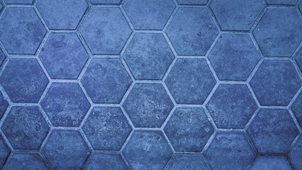 Abstract hexagonal geometry, shapes, and line structure in blue tone on the sidewalk in the city of Bratislava, Slovakia