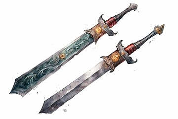 Illustration of two swords with contrasting handles. Generative AI