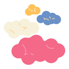 Retro groovy clouds with rainbow path. 60s and 70s vibes psychedelic vector clipart. Cartoon hippie sky. Vintage boho illustration. Abstract trippy art