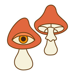 70s Retro hippie magic mushroom illustration print with groovy slogan for graphic tee t shirt or poster - Vector. Retro icon