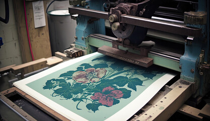 16:9 Aspect Ratio Generative AI Floral Print Lithography Process Press