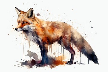 Obraz premium Cute Fox Watercolor. Generative AI 