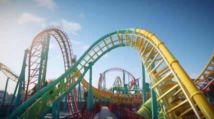 Crazy rollercoaster rides at amusement park. Generative ai