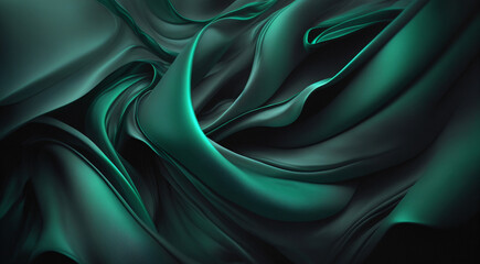 Obraz premium An elegant and beautiful abstract background with luxury style featuring green silk fabric flow in smooth curves with a flowing wave pattern and captivating fluid movement.