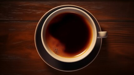 Coffee Time: White Mug Filled with Freshly Brewed Black Coffee, Top-View Shot - Generative Ai