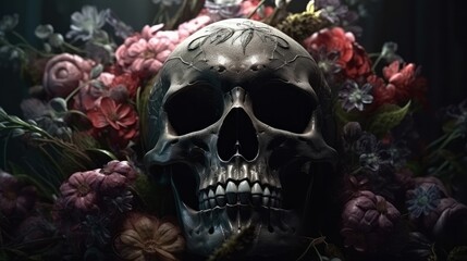 Skull made of roses Generative AI