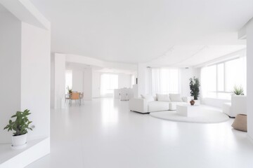 Fototapeta na wymiar interior living 3d room apartment panoramic vase step table couch. Generative AI.