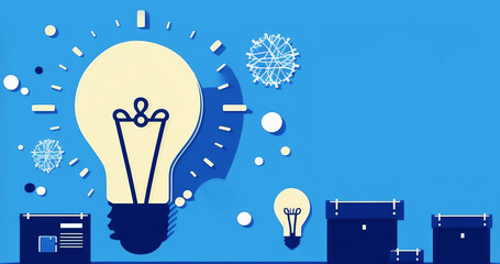 Light bulb blue banner template. Generative AI.