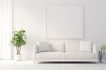 interior background room apartment cushion white concrete empty modern contemporary three-dimensional render. Generative AI.