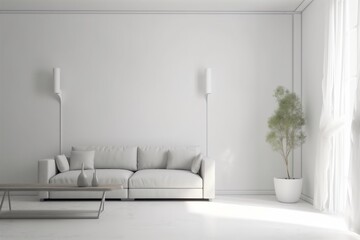 interior background decor couch living concrete cushion concrete wall home green lamp space. Generative AI.