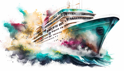Cruise ship in flashes of paint bt Generative AI - obrazy, fototapety, plakaty