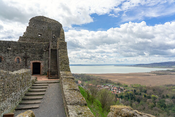 Szigliget castle stronghold next to lake Balaton with beautiful view of the basin of Tapolca