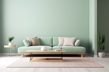 interior background white brick mint trendy three-dimensional luxury living room contemporary home lamp. Generative AI.