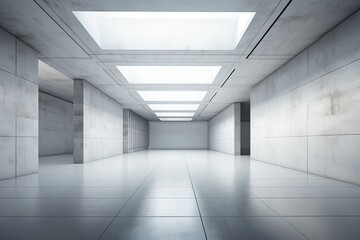 Illustration of an empty room with natural light coming from a skylight. Generative AI