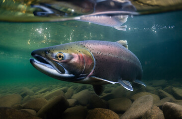 king salmon underwater generated by AI