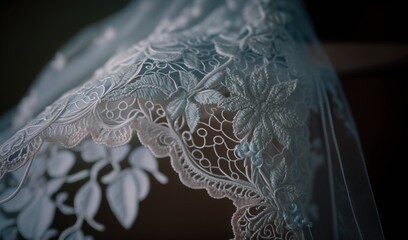  a close up of a wedding dress with a veil on it.  generative ai
